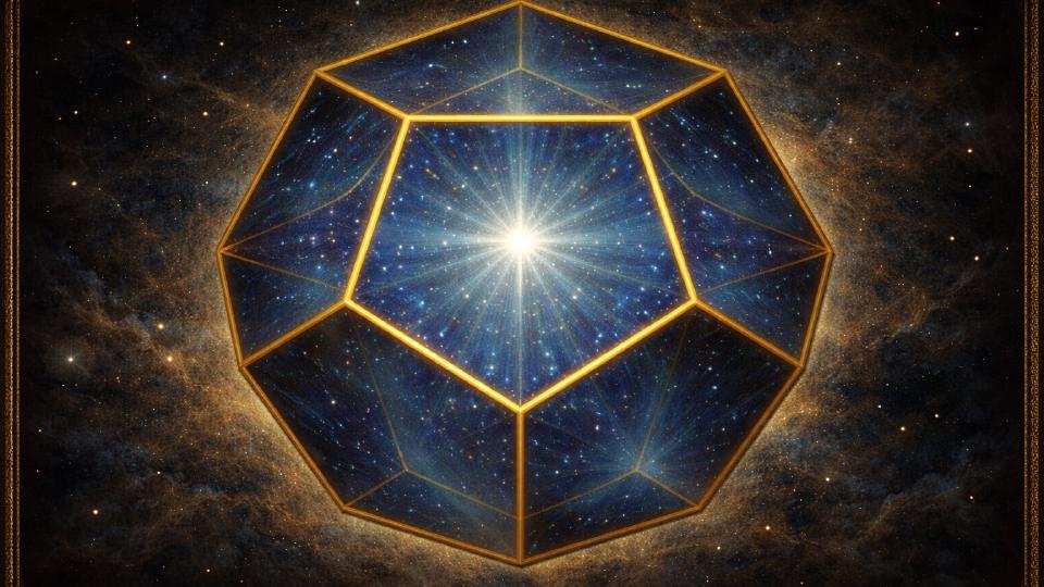 Dedecahedroon solid of cosmos, quintessence, and integrative totality in sacred geometry and esoteric practice